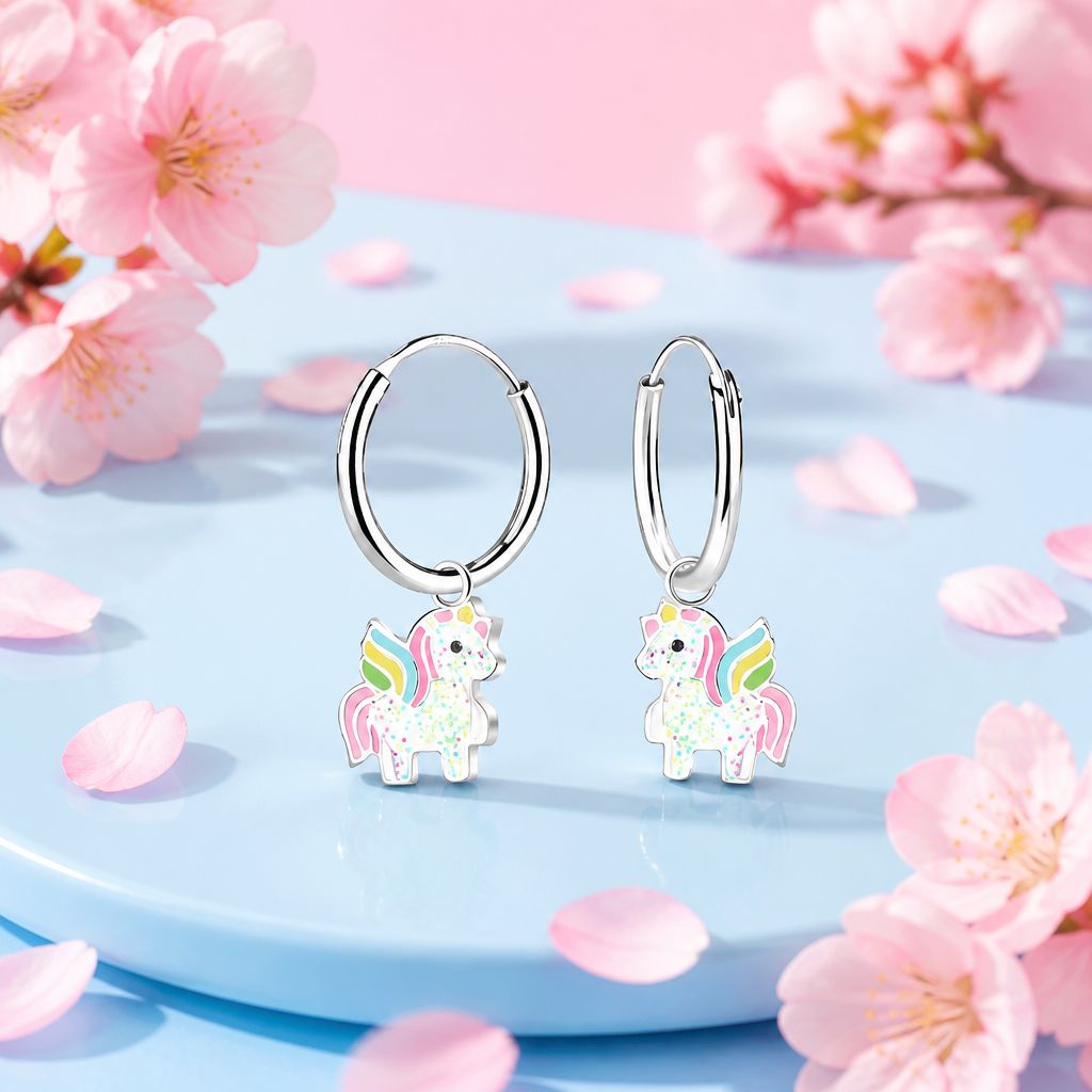 Arracadita con figuras Pegazo esmaltadas, plata 925 Tailandesa
