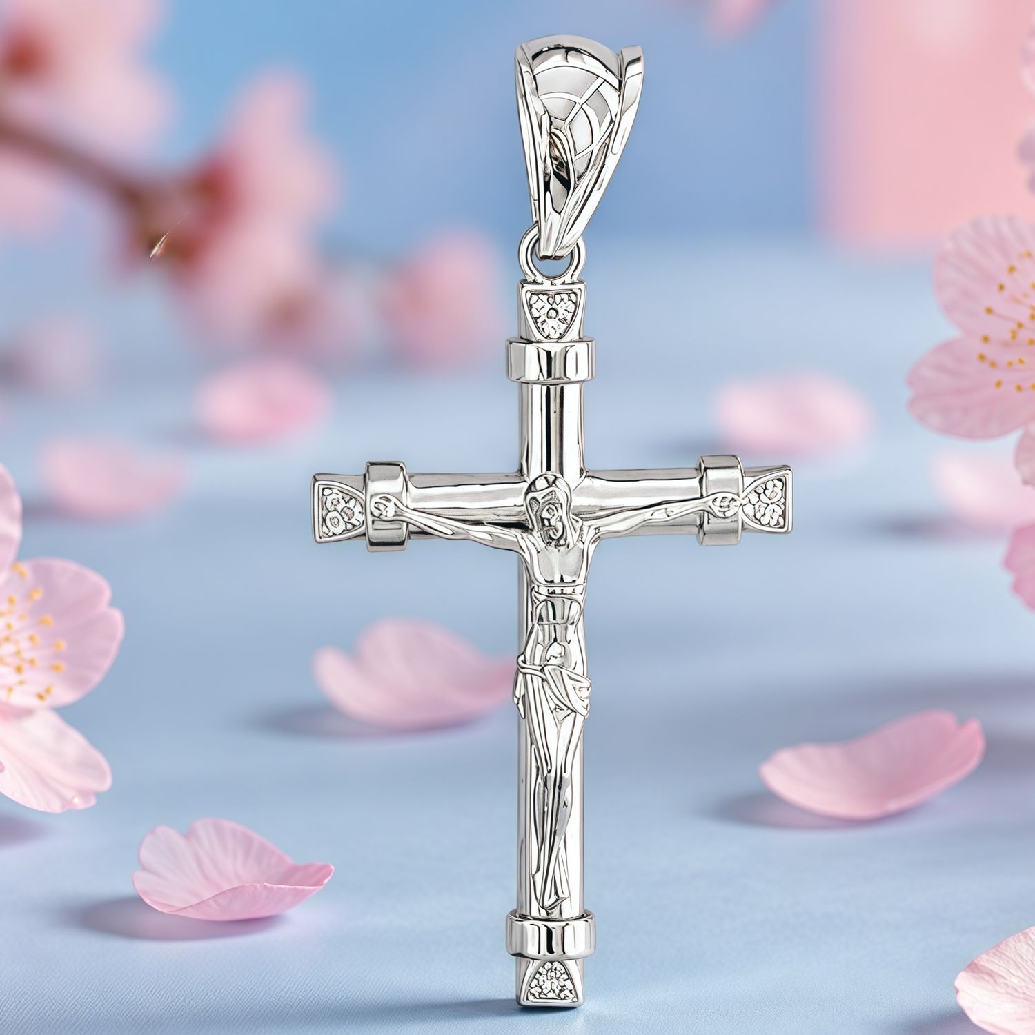 Dije Cruz ultra pulida con Cristo, Mide 5.5CM, Plata 925 Indonesia