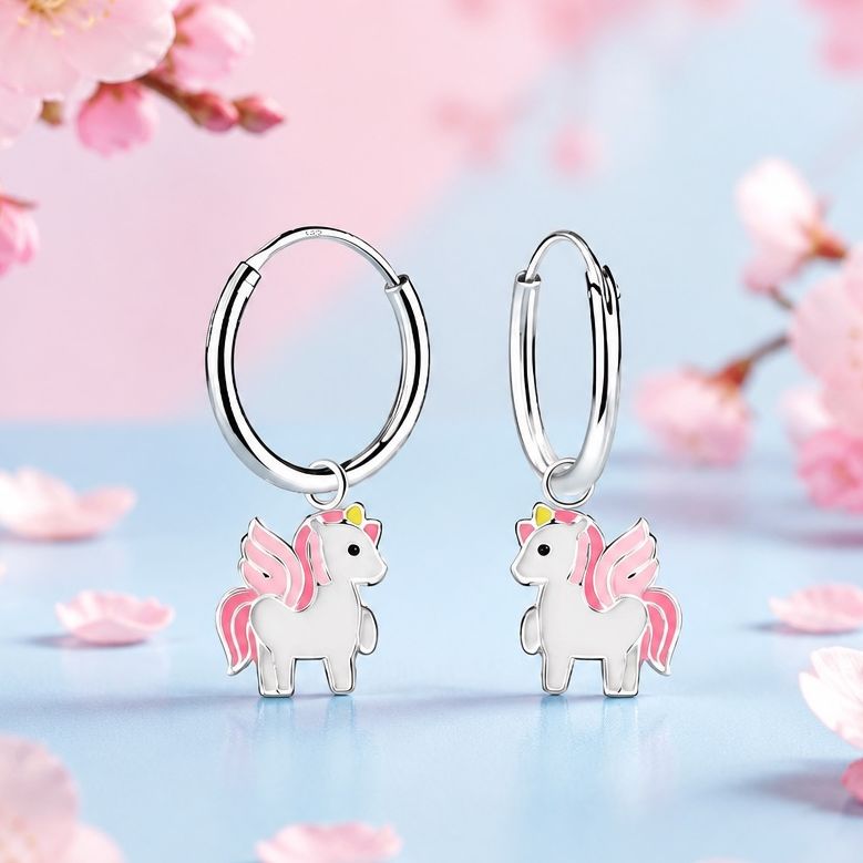 Arracadita con figuras Pegazo esmaltadas, plata 925 Tailandesa