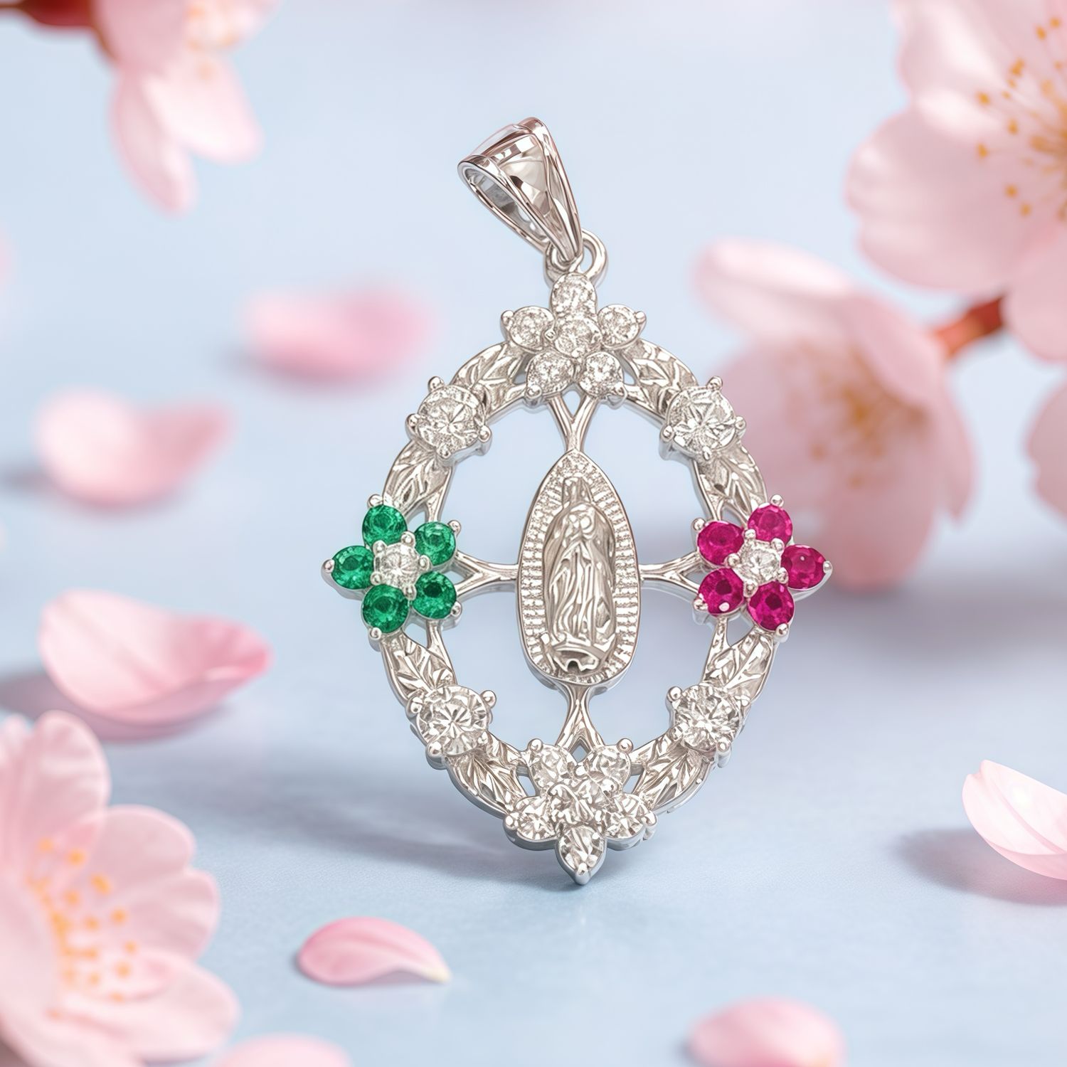 Medalla  Premium Tricolor Virgen de Guadalupe mide 2.5cm, Plata 925 de Indonesia