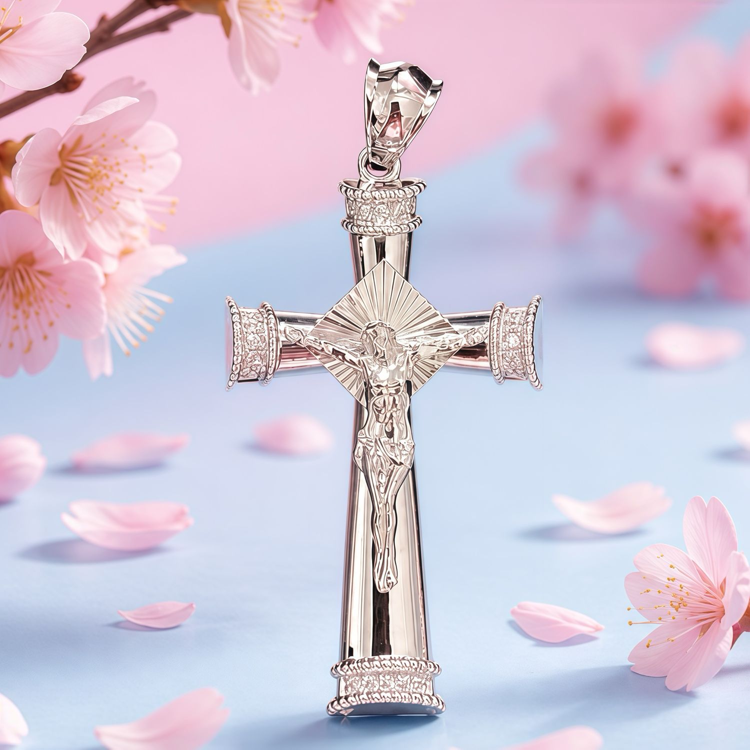 Dije Cruz ultra pulida con Cristo, Mide 6CM, Plata 925 Indonesia