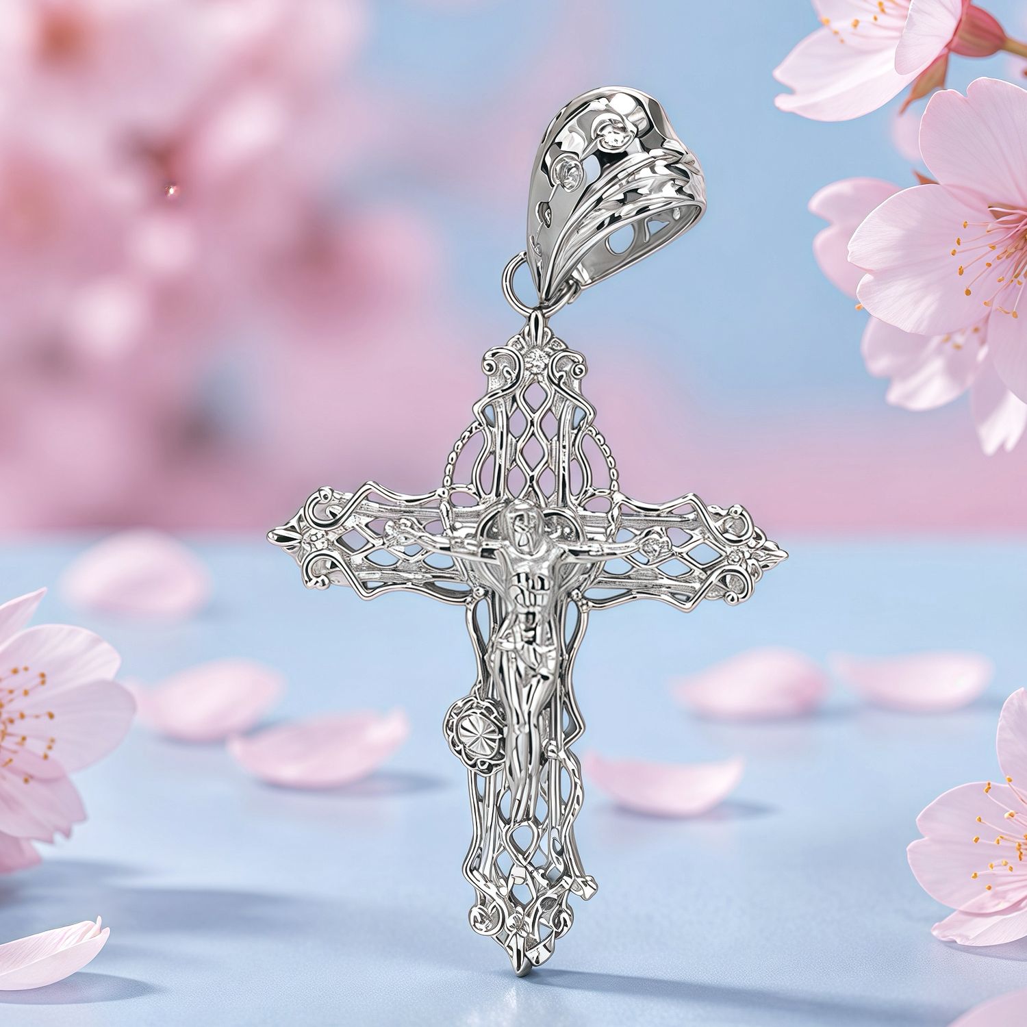 Dije Cruz ultra pulida con Cristo, de Filigrana Mide 5CM, Plata 925 Indonesia