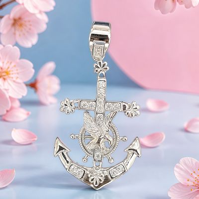 Dije  Premium Ultra Pulida Cruz Ancla Aguila Mide 4.5CM, Plata 925 Indonesia