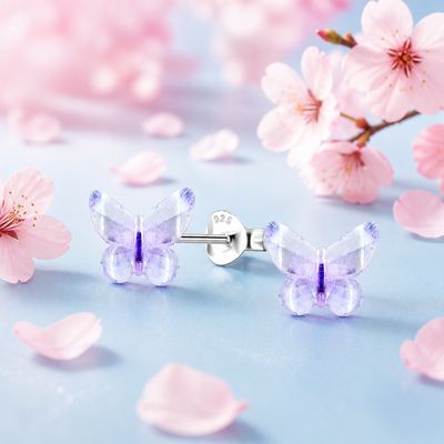 Broquel Mariposa Lila  3D de Resina con Plata 925 Thailandesa