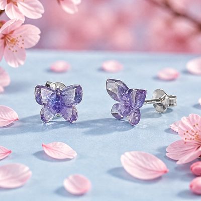Broquel Mariposa Lila  3D de Resina con Plata 925 Thailandesa