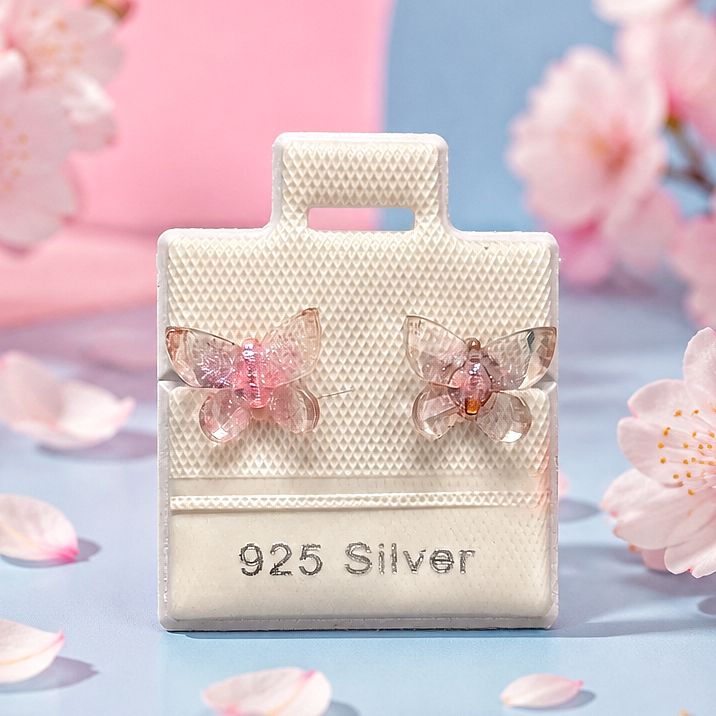 Broquel Mariposa Rosa  3D de Resina con Plata 925 Thailandesa