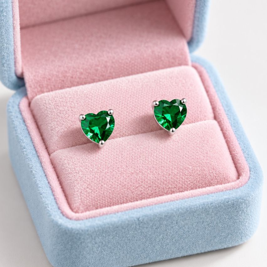 Broquel Corazon Recto 5mm Verde Plata 925 Mexicana
