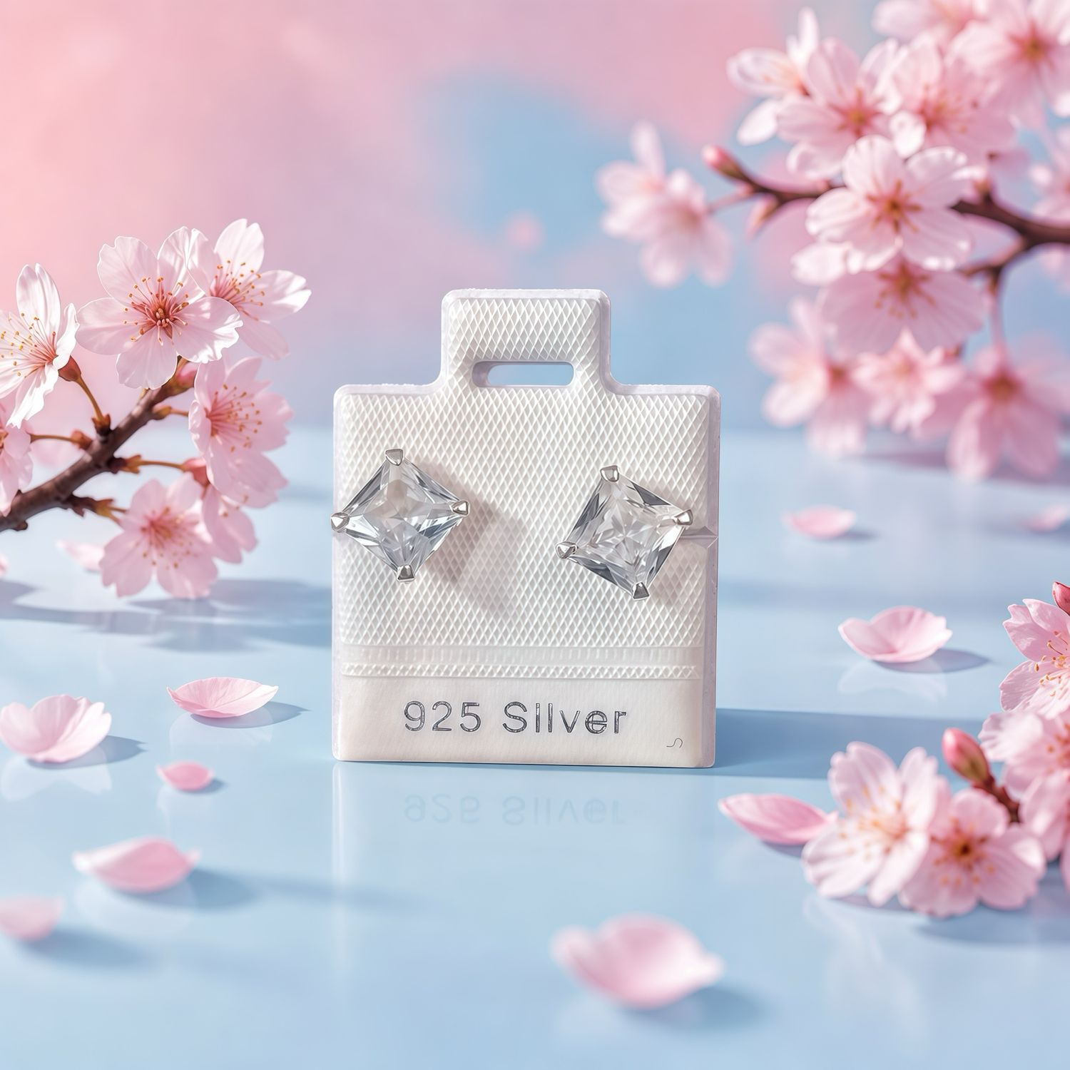 Broquel Cubico Cuadrado 8mm  Plata 925 Thailandes, con Broche de Mariposa