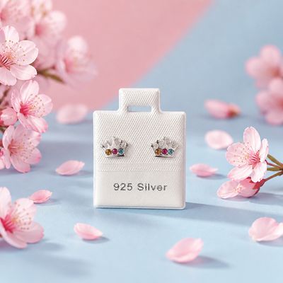 Broquel Coronita Cristalinos colores  Plata 925 Thailandes, con Broche de Mariposa