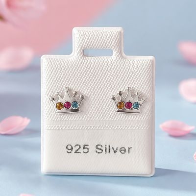Broquel Coronita Cristalinos colores  Plata 925 Thailandes, con Broche de Mariposa