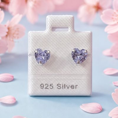 Broquel Corazon Lila 6.5mm, Plata 925 Thailandes, con Broche de Mariposa