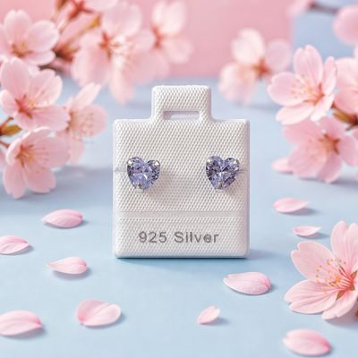 Broquel Corazon Lila 6.5mm, Plata 925 Thailandes, con Broche de Mariposa