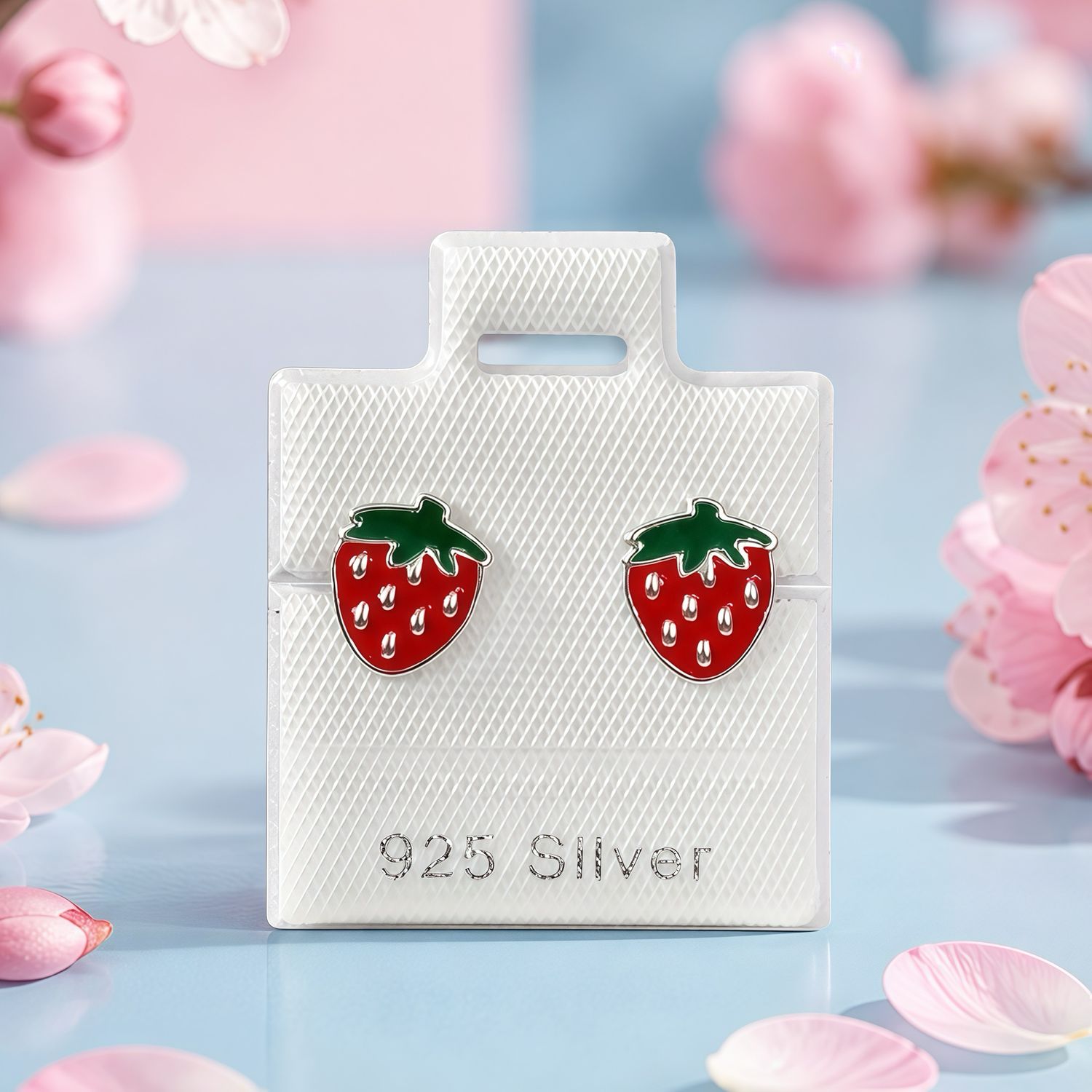 Broquel Fresitas  Esmaltadas Rojas, Plata 925 Thailandes, con Broche de Mariposa