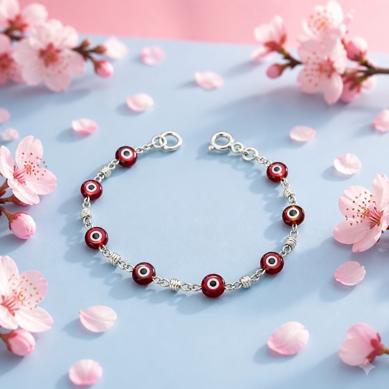 Pulsera para Ninos Ojitos Rojos mide 6.5 de largo, Plata 925 Mexicana.