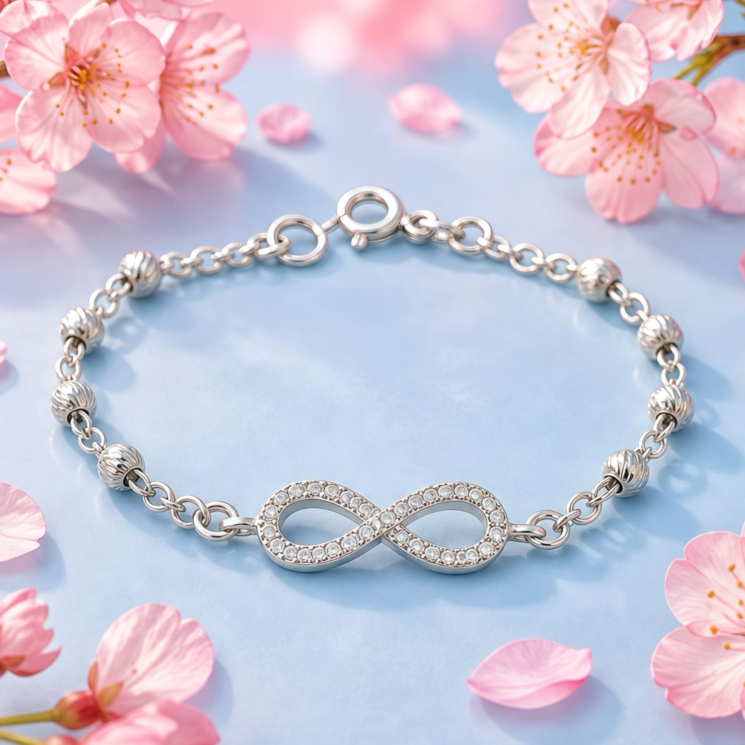Pulsera Infinito con Micropable mide 7.5" de largo, Plata 925 Mexicana.