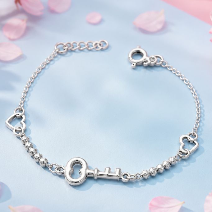 Pulsera Llave Mide 7' de largo, Plata 925 Mexicana.