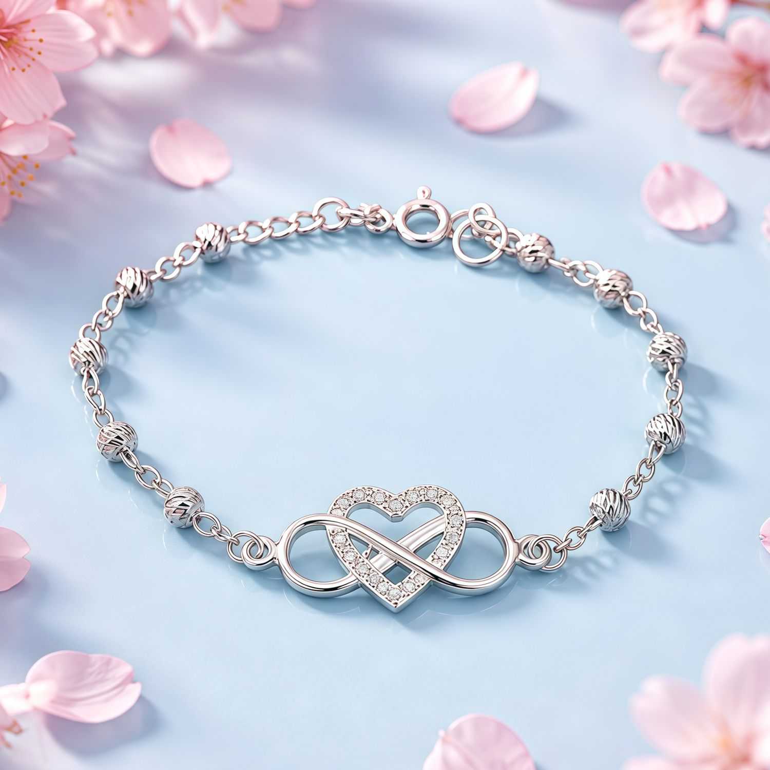 Pulsera Corazon Infinito Mide 7' de largo, Plata 925 Mexicana.