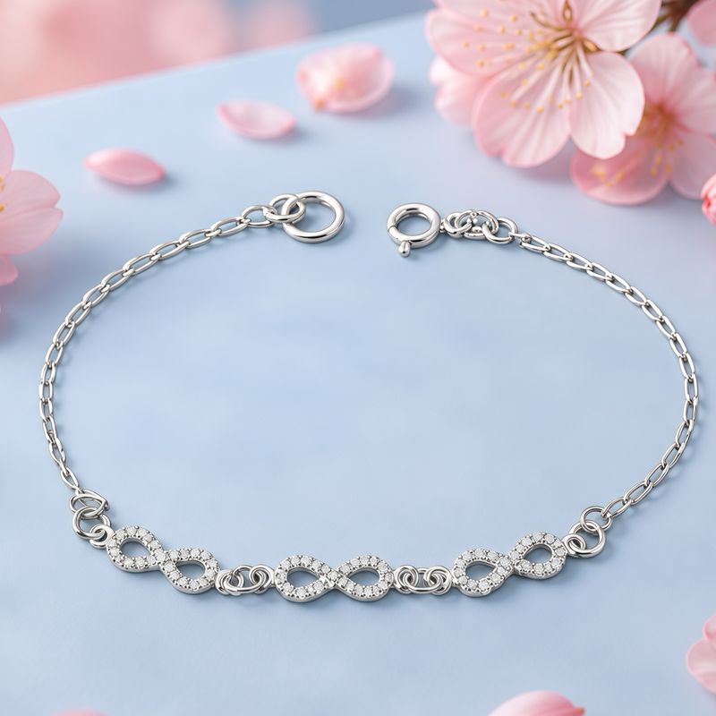 Pulsera Infinitos Mide 7' de largo, Plata 925 Mexicana.