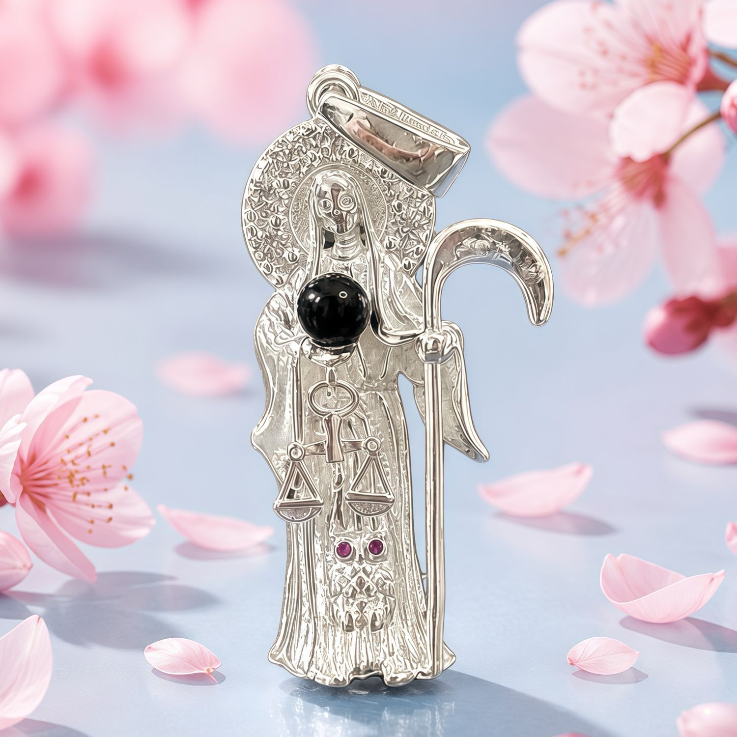Dije Fancy Santa Muerte, mide 4.3cm Plata 925 Korean