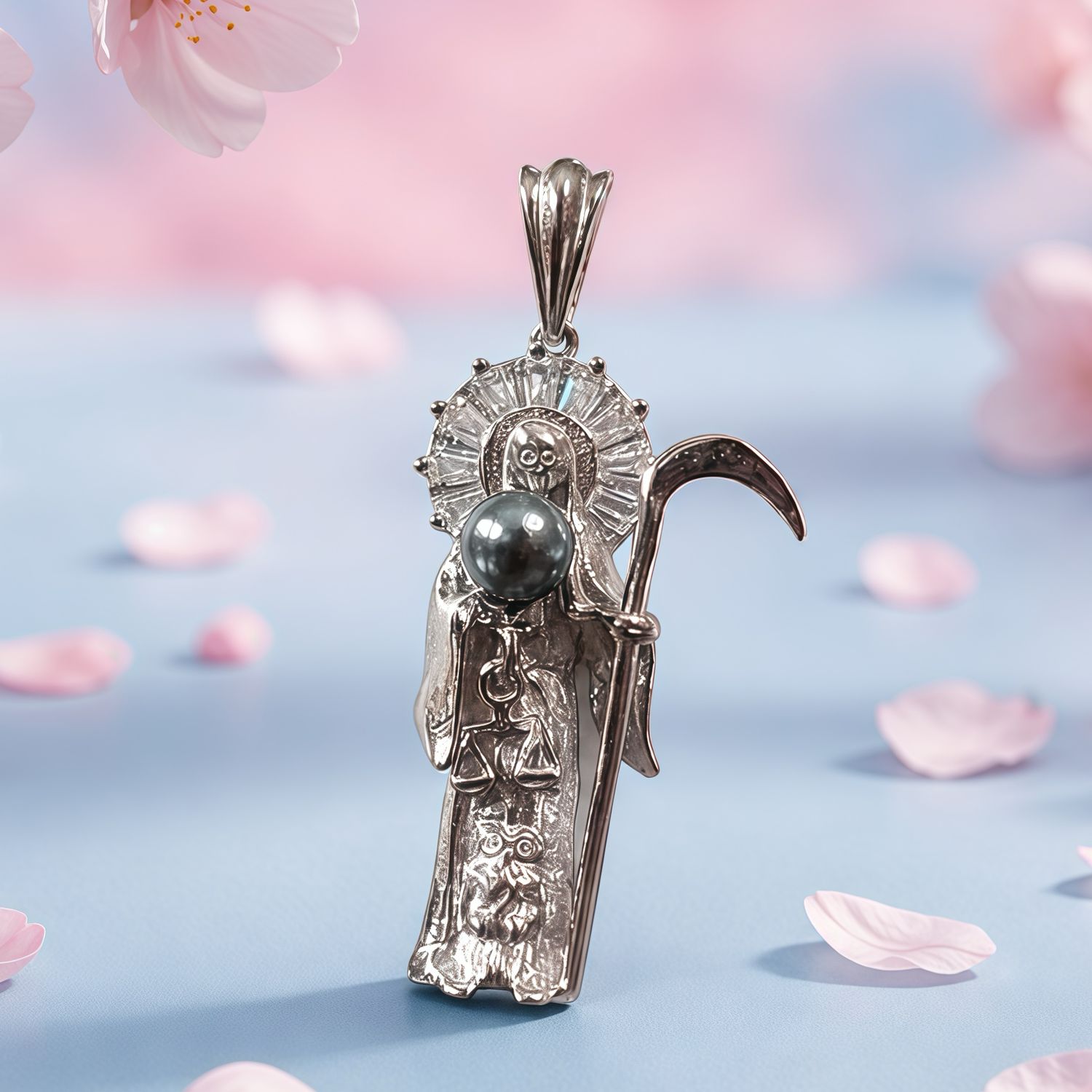 Dije Fancy Santa Muerte, mide 3.3cm Plata 925 Korean