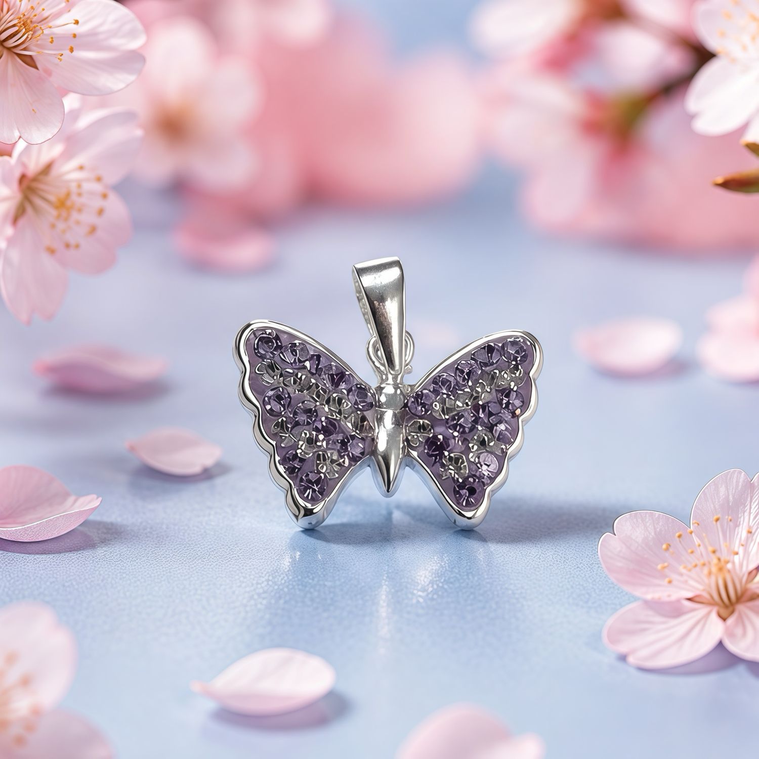 Dije Mariposa cristales Lila para niñas ,1.5cm Plata Tailandesa 925
