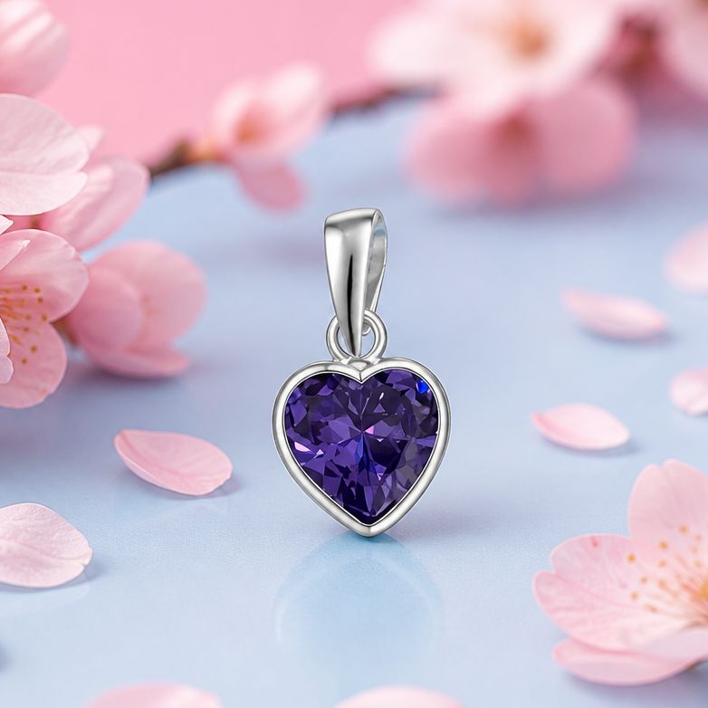 Dije Corazon ZC  Morado 10mm  Plata Tailandesa 925