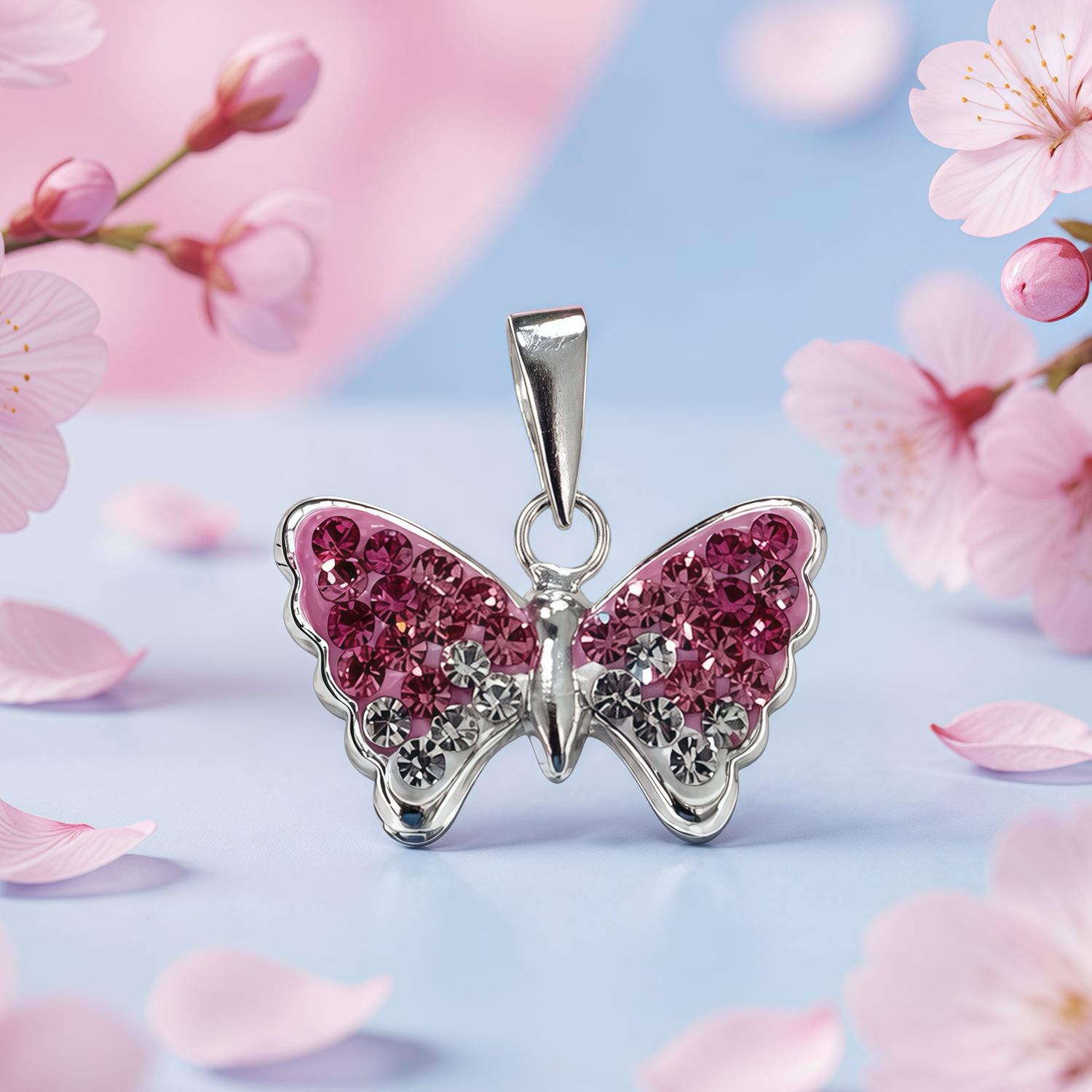 Dije Mariposa cristales Rosas para niñas ,1.5cm Plata Tailandesa 925