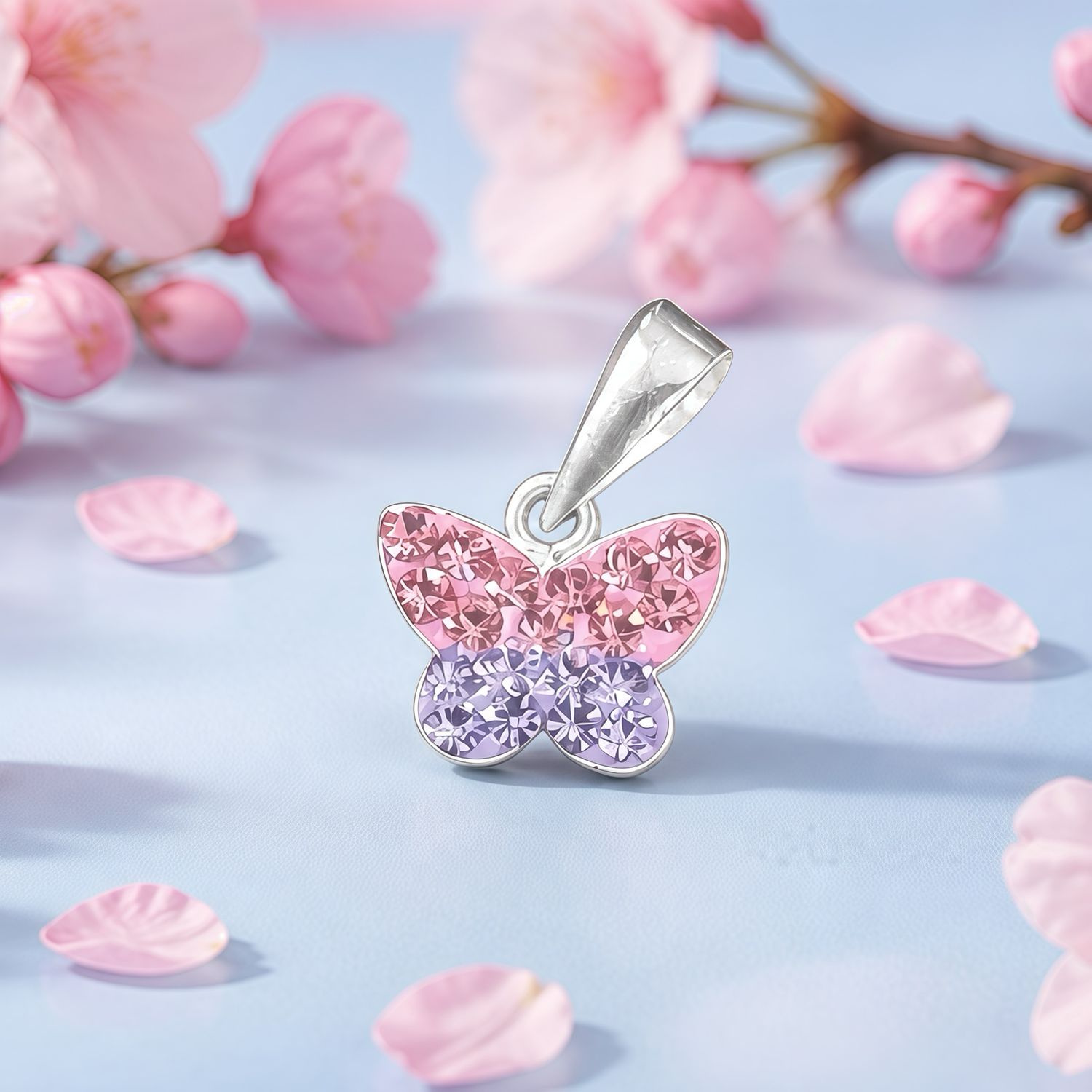 Dije Mariposa cristales  mini Rosa para niñas ,1.5cm Plata Tailandesa 925
