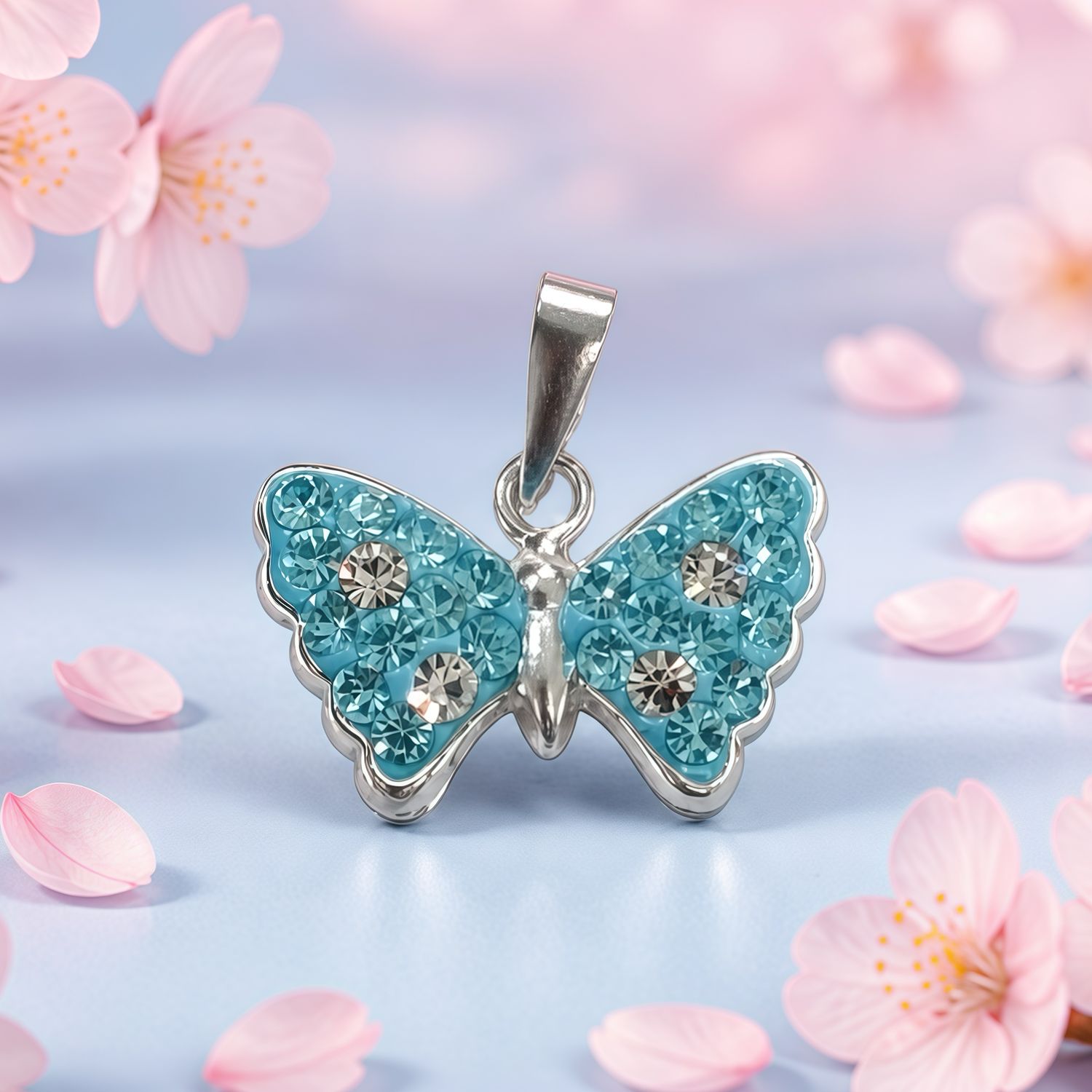 Dije Mariposa cristales Azules para niñas ,1.5cm Plata Tailandesa 925