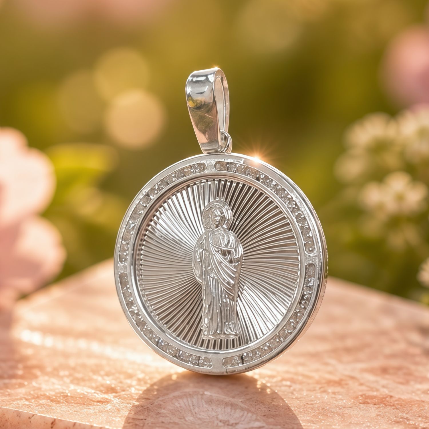 Dije Medalla Diamantada San Judas  mide 2.5cm, ideal para cadena 4 mm o menos