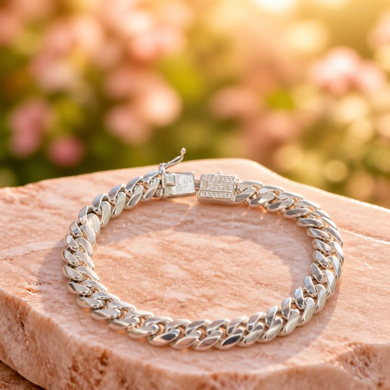 Pulsera Manac Cubana Miami 9mm de ancho, 8" de largo Plata italiana 925