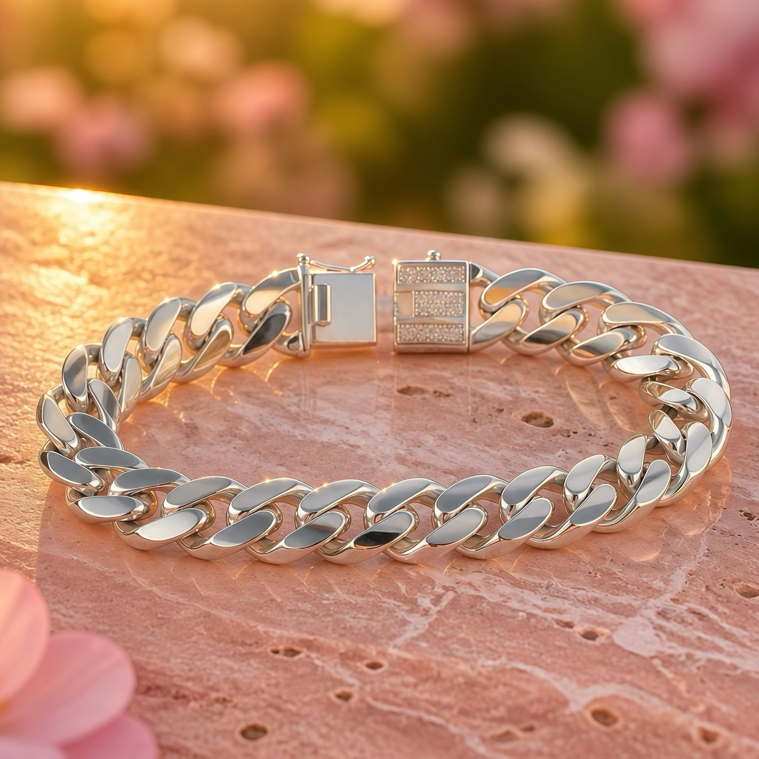 Pulsera Monac Cubana Miami 13mm de ancho, 8" de largo Plata italiana 925