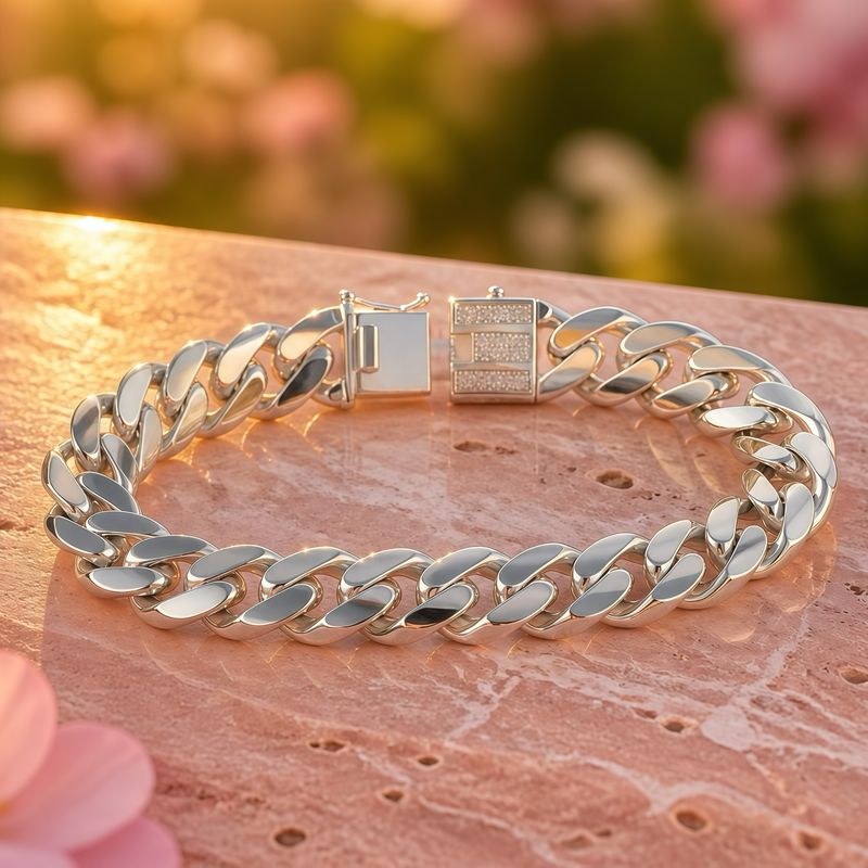 Pulsera Monac Cubana Miami 13mm de ancho, 8" de largo Plata italiana 925