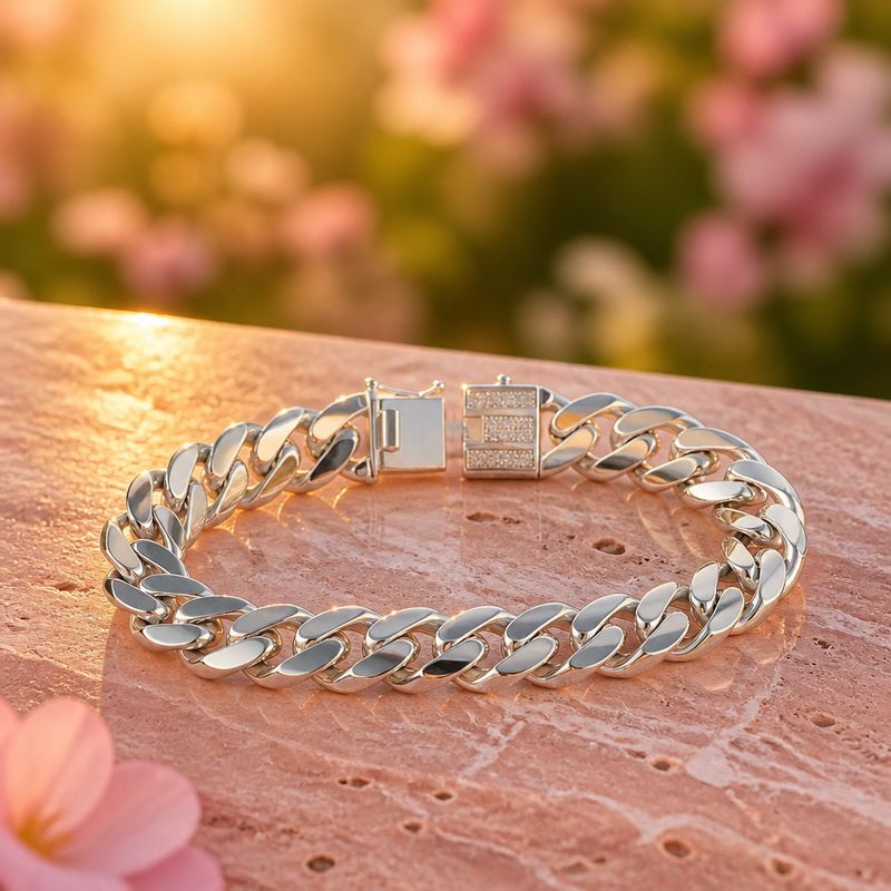 Pulsera Monac Cubana Miami 13mm de ancho, 8" de largo Plata italiana 925