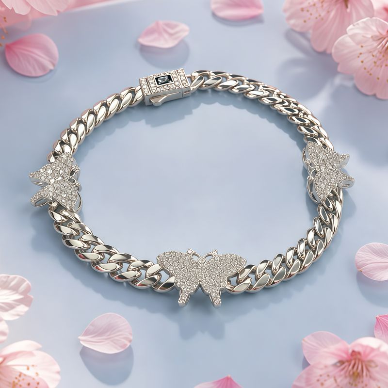 Pulsera  Monac. triple mariposa Micropabe 7"  de largo.  Plata 925 Koreana