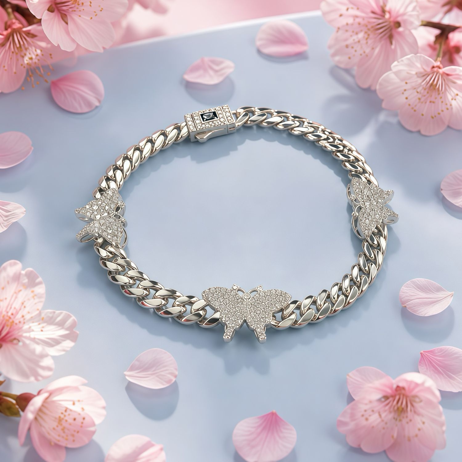 Pulsera  Monac. triple mariposa Micropabe 7"  de largo.  Plata 925 Koreana