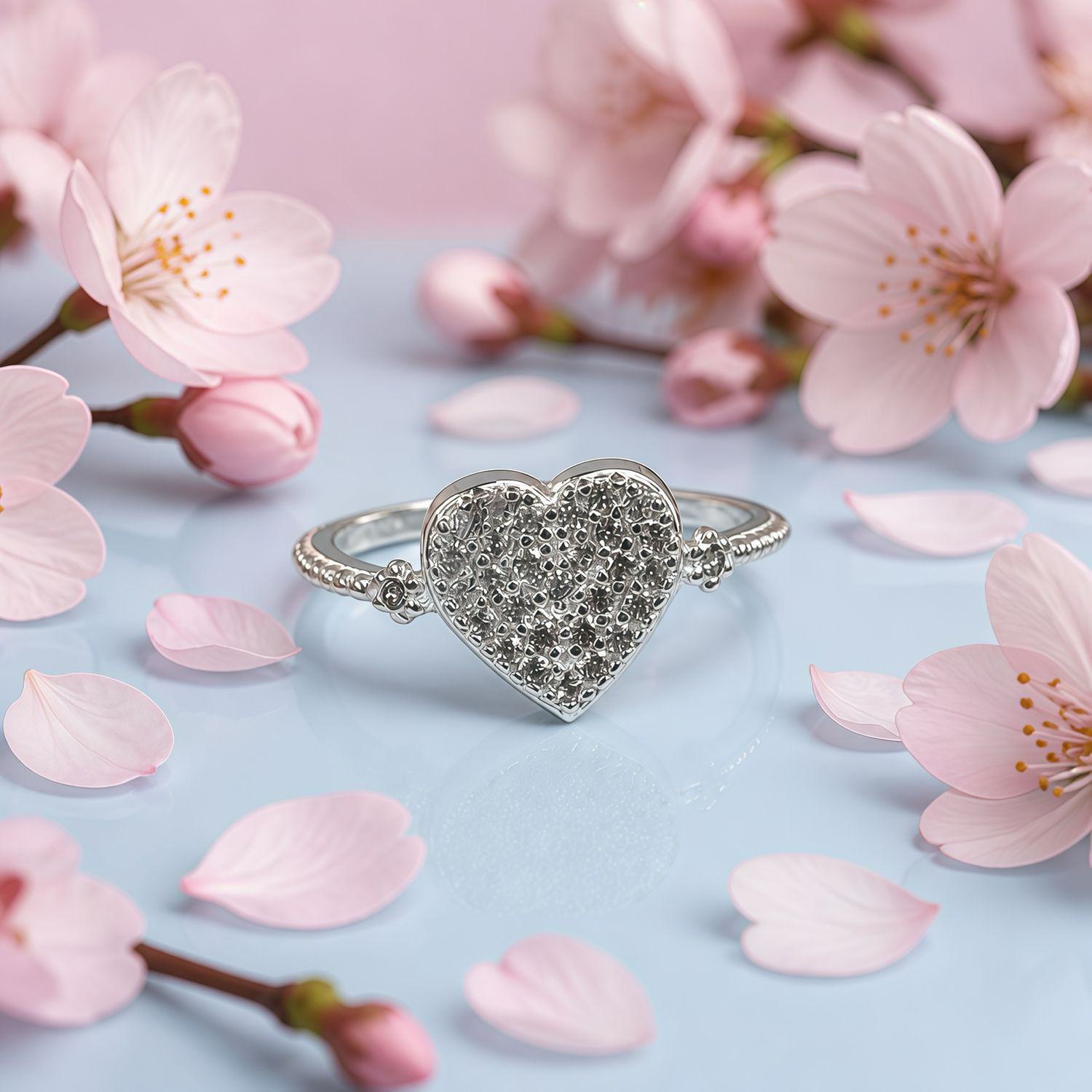 Anillo Fancy Micropabe Corazon  Ultra brillo Plata 925 Mexicana