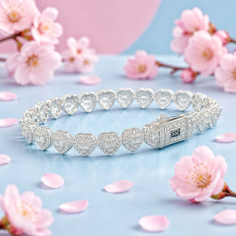 Pulsera Corazones Mónac 7.5” con Amentrina Plata 925 Italiana