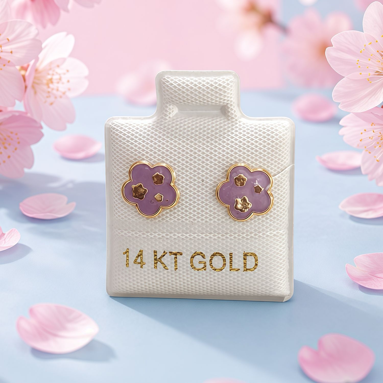 TRIPLE GREEN FLORAL STUDS 14K GOLD