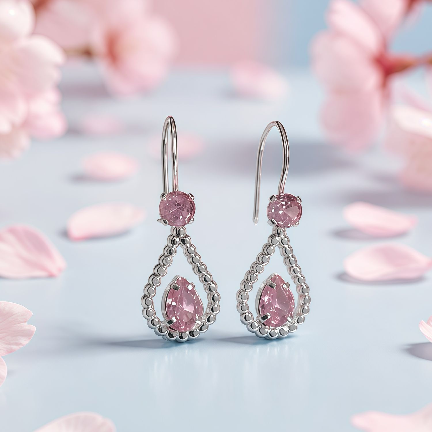 Arete Gota Doble piedra Rosa Plata 925 Mexicana
