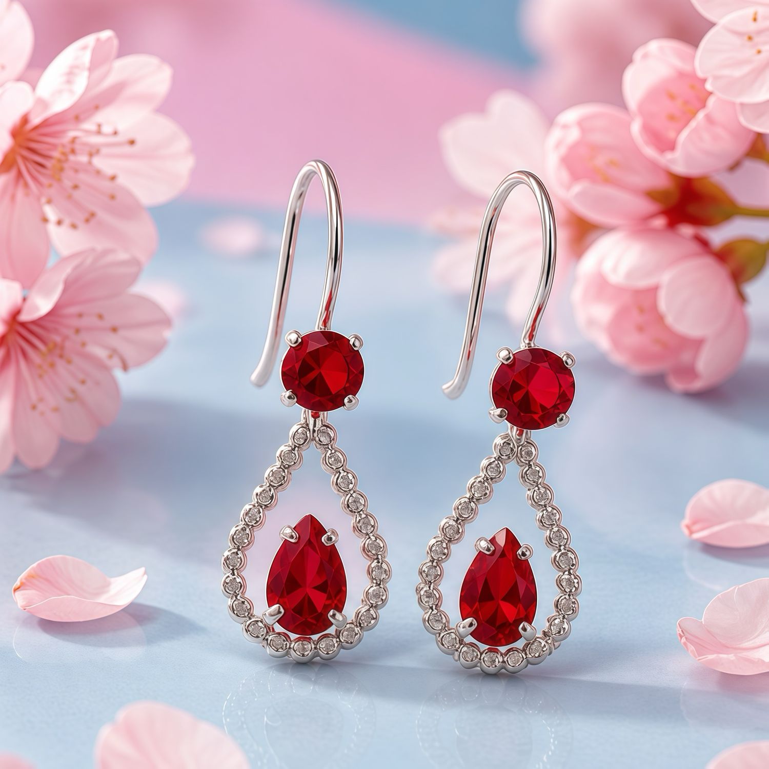 Arete Gota Doble piedra Roja Plata 925 Mexicana