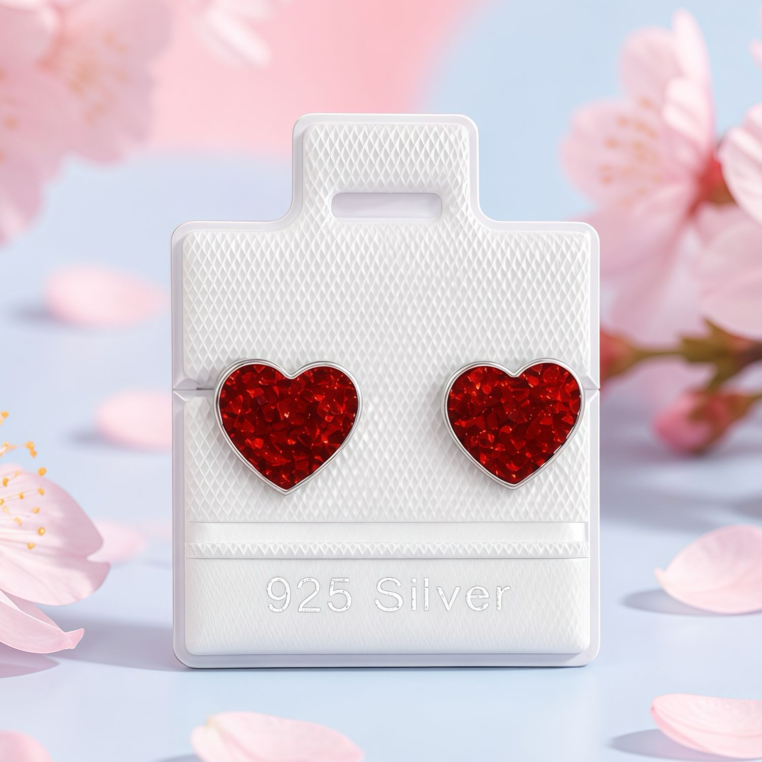 Broquel Corazon Pasta Cristales Rojos Grande  Plata 925 MX