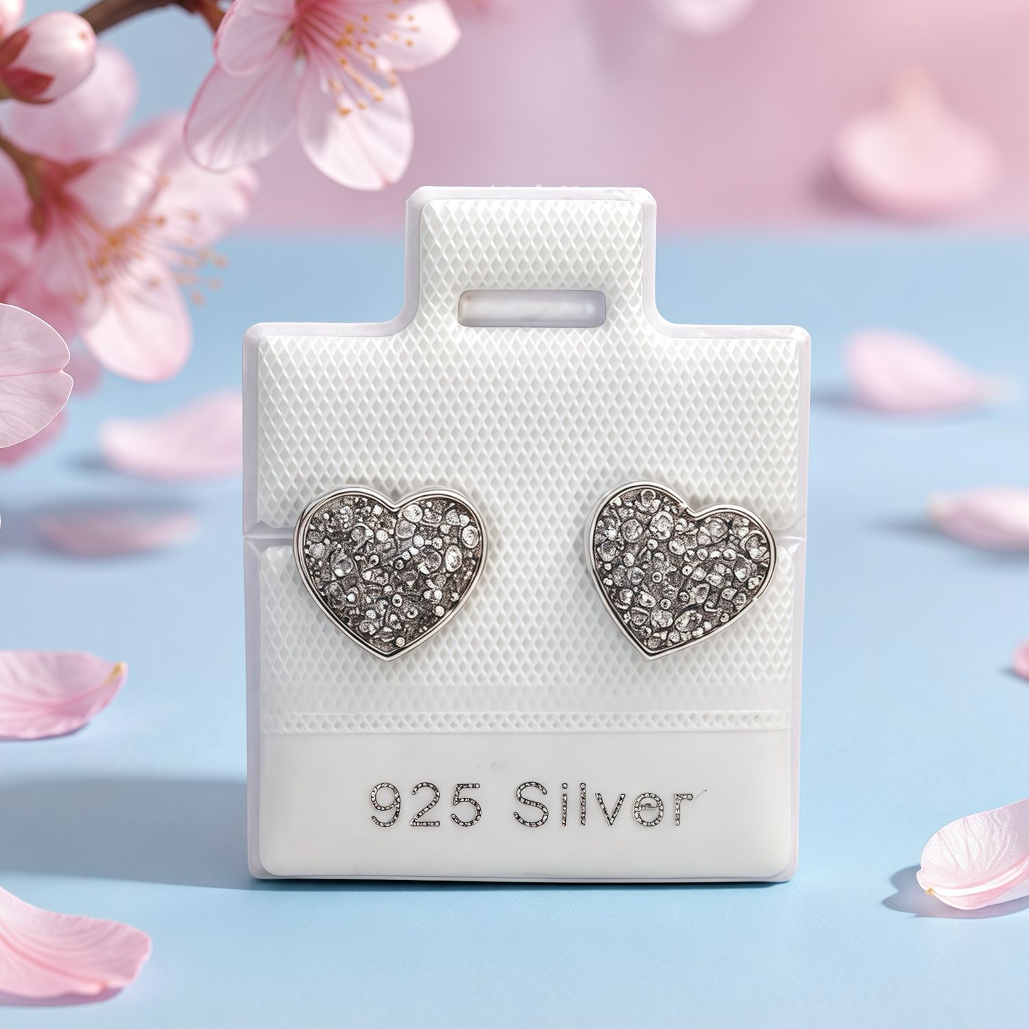 Broquel Corazon Pasta Cristales Blancos Grande  Plata 925 MX