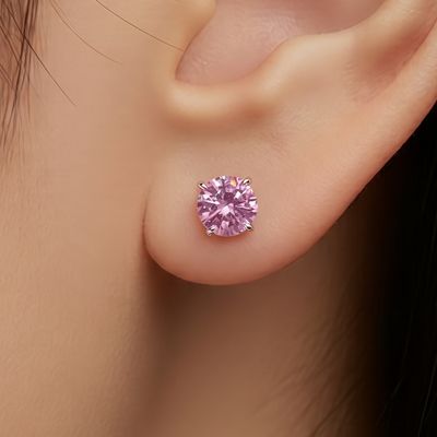 Broquel Recto Redondo Rosa Jumbo 8MM  con Broche de mariposa Plata 925 Mexicana