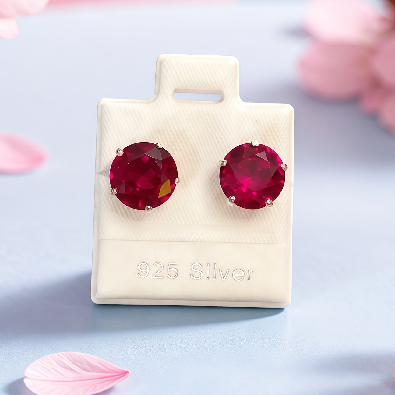Broquel Recto Redondo Rojo Jumbo 8MM  con Broche de mariposa Plata 925 Mexicana