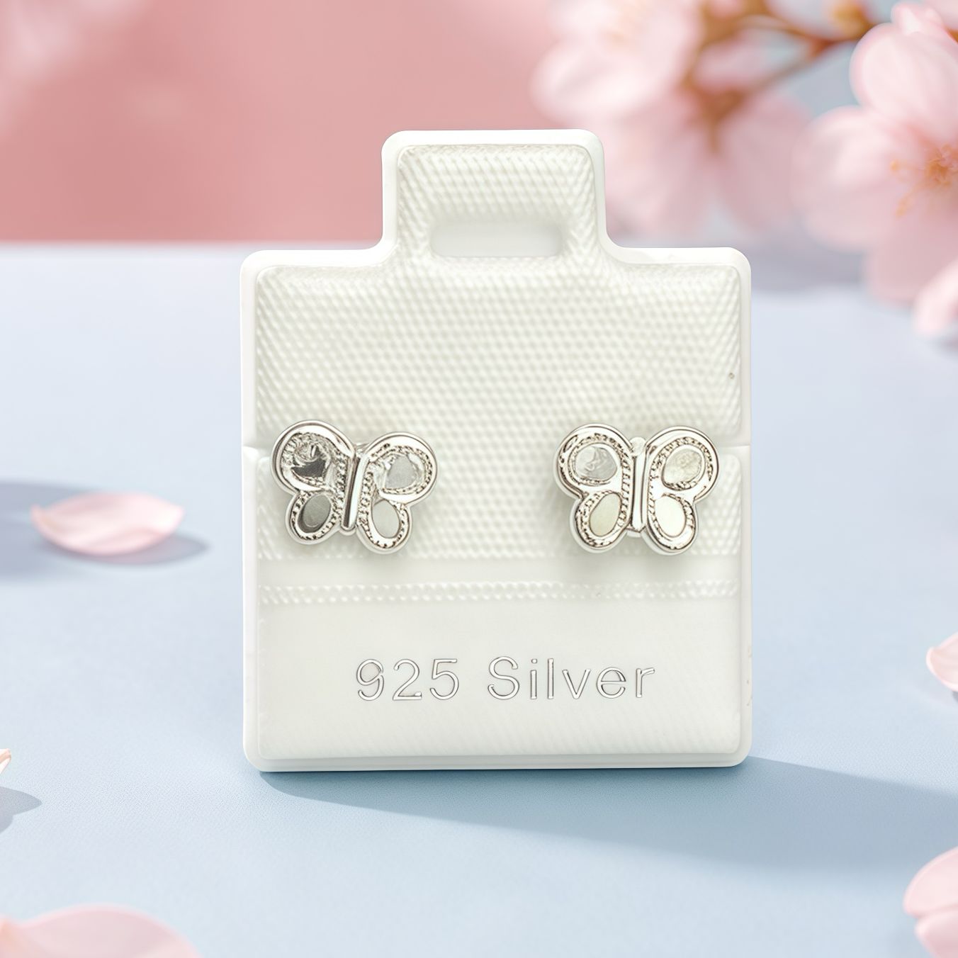 Broquel mariposa blanco y Blanco plata 925, Bolita atrás