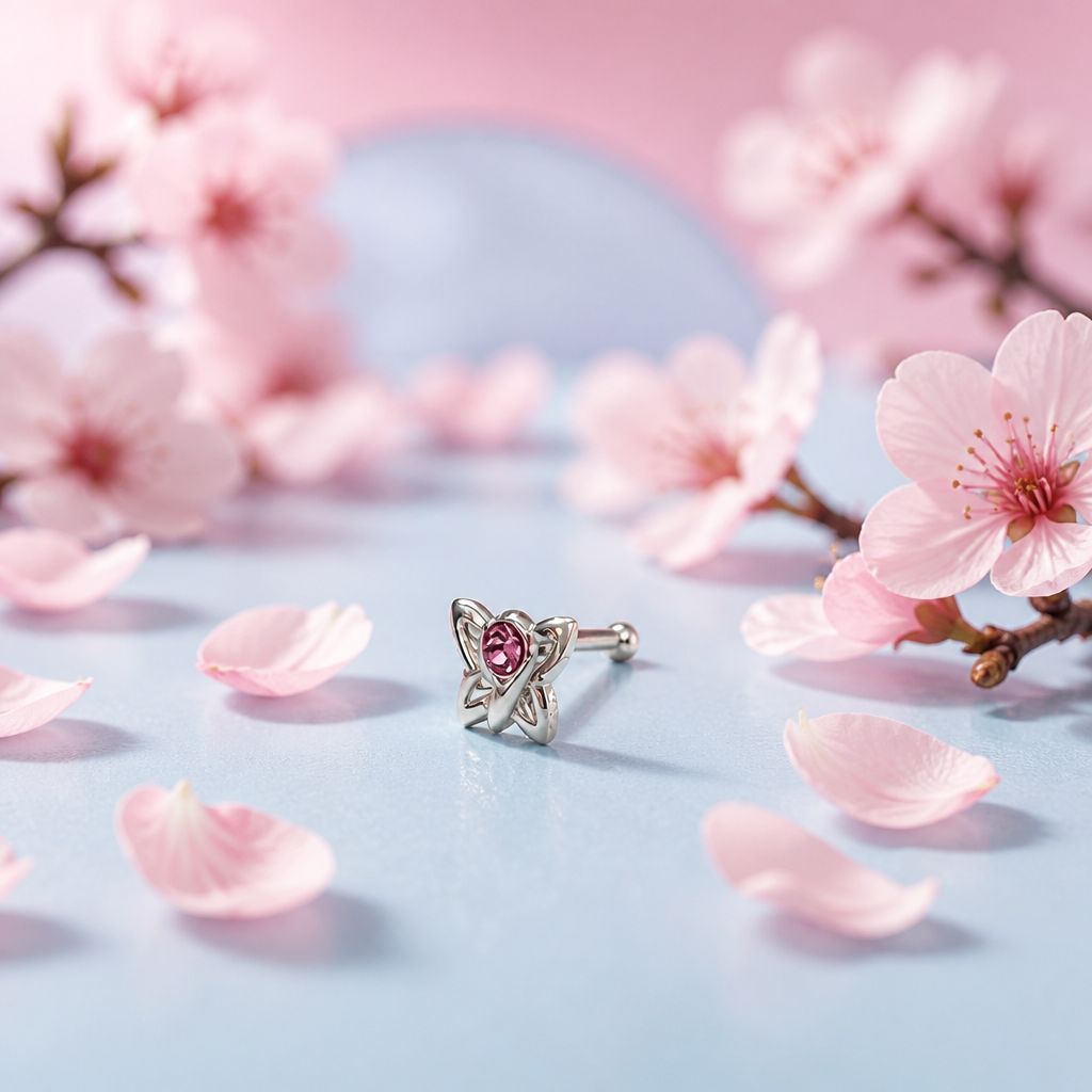 Arete para la nariz Mariposa Rosa plata 925 thailandesa