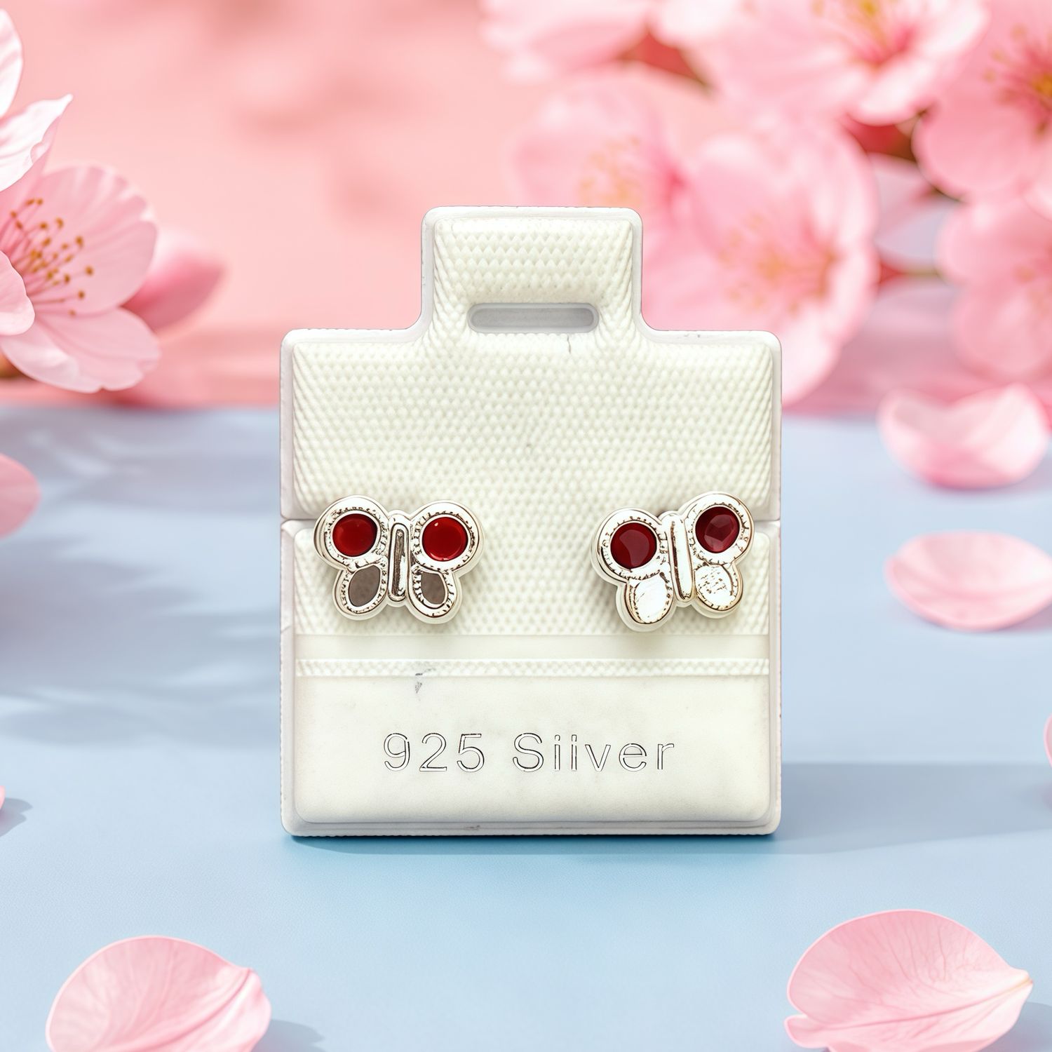 Broquel mariposa Rojo y Blanco plata 925, Bolita atras