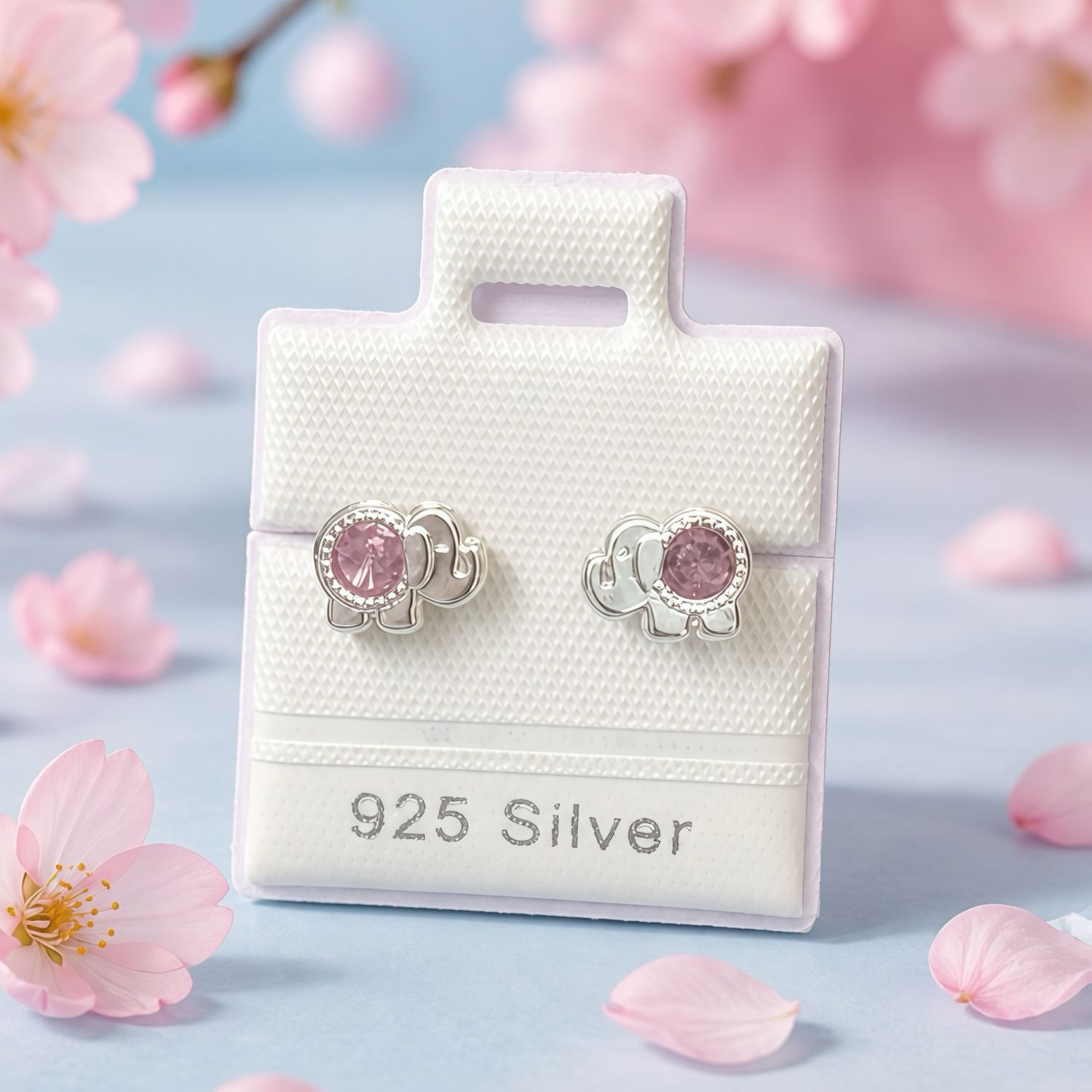 Broquel Elefantito Rosa plata 925, Bolita atras