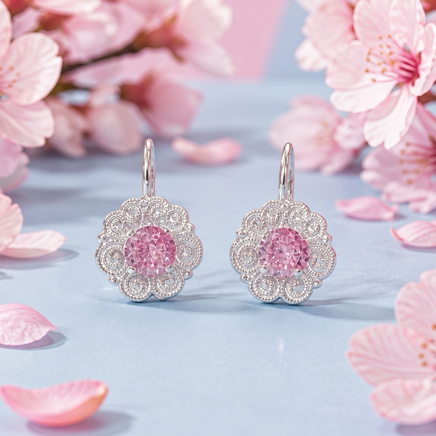 Arete Arillo Flor Rosa Plata 925 Mexicana